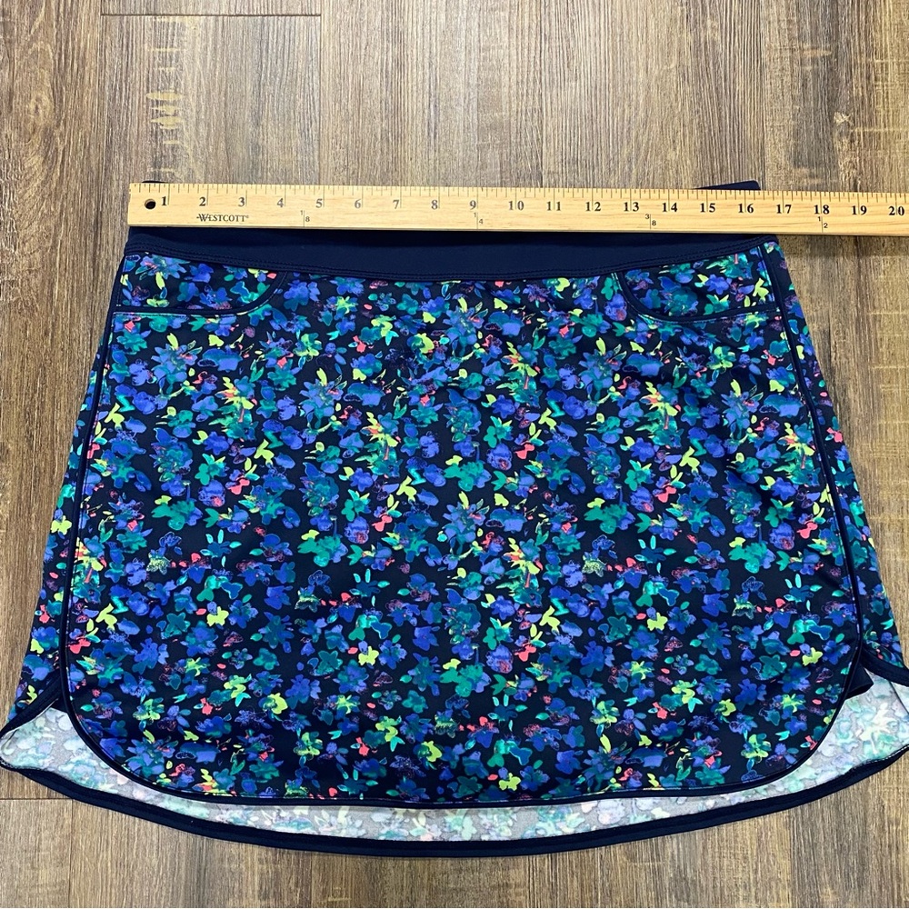 PGA Tour Floral Blue Skort 3 Pockets Size Large Tennis‎ Pickleball Activewear - Picture 9 of 12